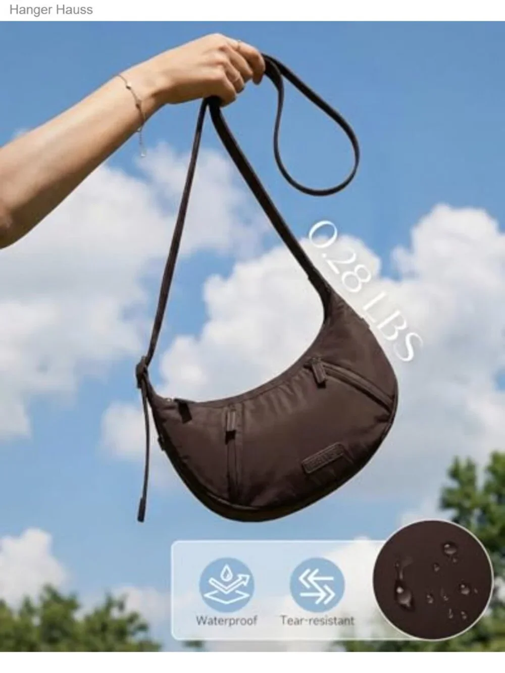 Lightweight Nylon Crescent Crossbody Bag with Adjustable Strap, Anti-Theft